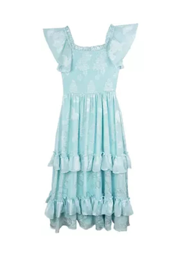 Girls 7-16 Flutter Sleeve Burnout Chiffon Maxi Dress