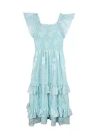 Girls 7-16 Flutter Sleeve Burnout Chiffon Maxi Dress