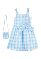 Girls 7-16 Blue White Gingham Dress