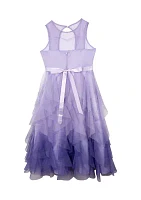 Girls 7-16 Ombré Mesh Hem Cascade Ruffle Dress