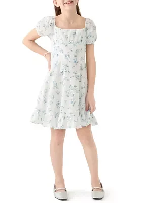 Girls 7-16 Floral Printed Clip Dot Voile Dress