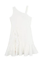 Girls 7-16 White One Shoulder Ruffle Scuba Dress