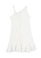 Girls 7-16 White One Shoulder Ruffle Scuba Dress