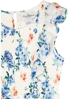 Girls 7-16 White and Blue Floral Print Dress