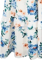 Girls 7-16 White and Blue Floral Print Dress