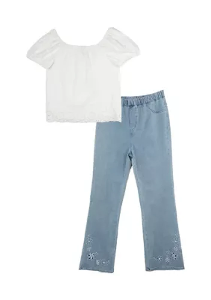 Girls 7-16 Eyelet Knit Top and Pants Set