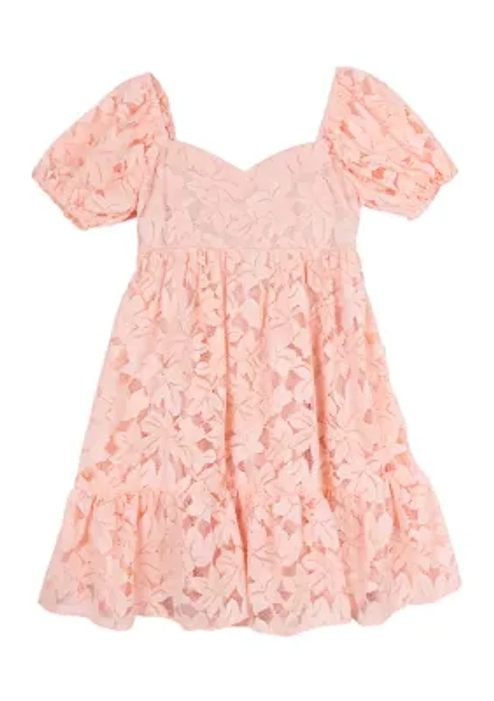 Girls 7-16 Puff Sleeve Sweetheart Neck Dress