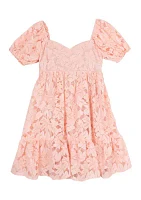 Girls 7-16 Puff Sleeve Sweetheart Neck Dress