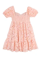 Girls 7-16 Puff Sleeve Sweetheart Neck Dress