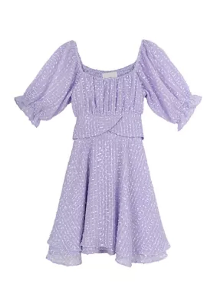 Girls 7-16 Textured Chiffon Dress