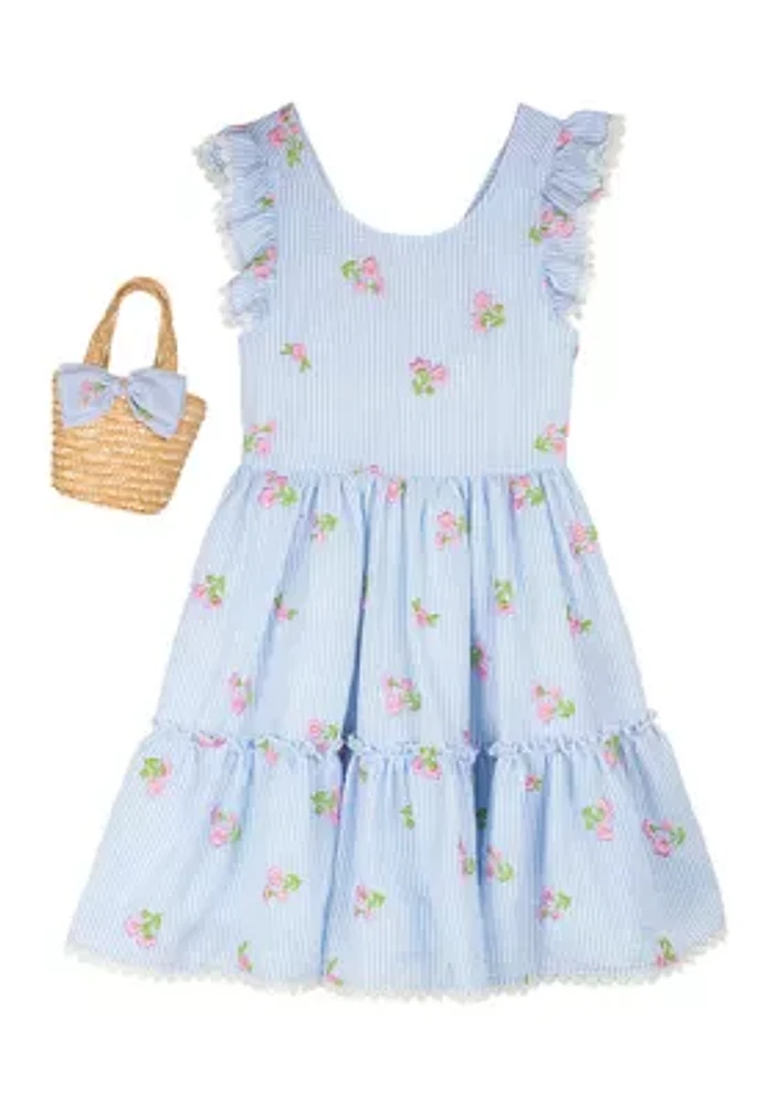 Girls 7-16 Embroidered Seersucker Dress