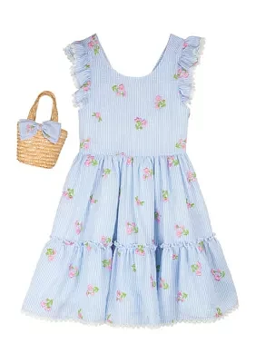 Girls 7-16 Embroidered Seersucker Dress