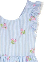 Girls 7-16 Embroidered Seersucker Dress