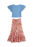 Girls 7-16 Flutter Sleeve Top and Printed Pants Set