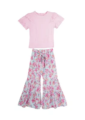 Girls 7-16 Flutter Sleeve Top and Printed Pants Set