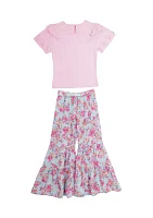 Girls 7-16 Flutter Sleeve Top and Printed Pants Set