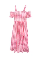 Girls 7-16 Gingham Printed High Low Chiffon Maxi Dress