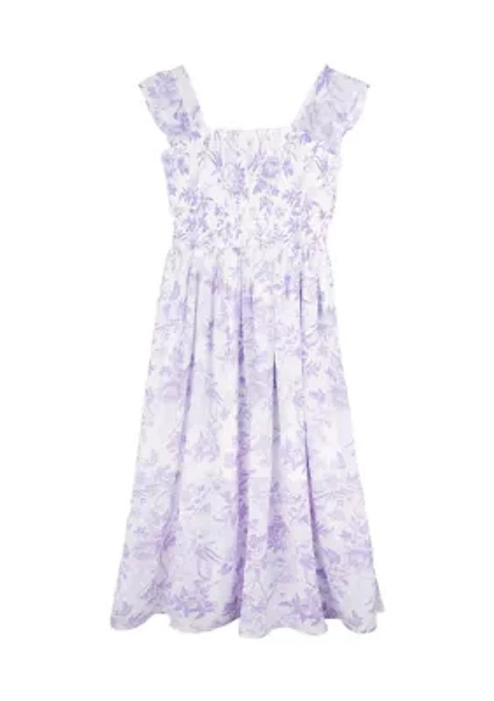 Girls 7-16 Toile Printed Chiffon Maxi Dress