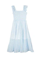 Girls 7-16 Gingham Printed Smocked Chiffon Maxi Dress