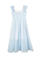 Girls 7-16 Gingham Printed Smocked Chiffon Maxi Dress