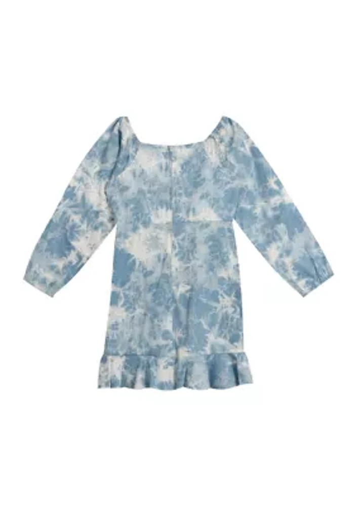 Girls 7-16 Square Neck Tie Dye Ruffle Hem Top