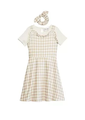 Girls 4-6x Gingham Jumper Dress with Hair Tie