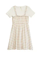 Girls 4-6x Gingham Jumper Dress with Hair Tie