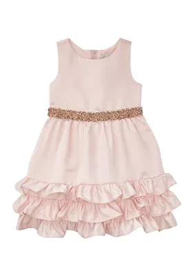 Girls 4-6x Satin Sleeveless Bodice to Ruffle Skirt Dress