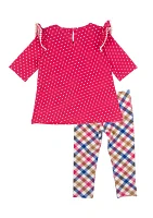 Girls 4-6x Printed Dot Knit Dog Appliqué Top and Leggings Set