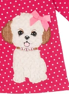 Girls 4-6x Printed Dot Knit Dog Appliqué Top and Leggings Set