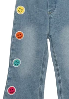 Girls 4-6x Knit Smiley Graphic Appliqué Top with Denim Pants Set