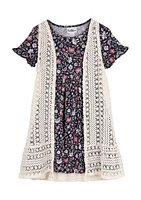 Girls 4-6x Embroidered Crochet Knit Dress and Floral Printed Set