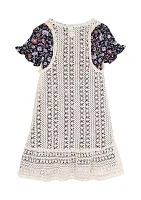 Girls 4-6x Embroidered Crochet Knit Dress and Floral Printed Set