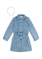 Girls 4-6x Denim Dress with Pearl Headband