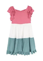 Girls 4-6x Color Blocked Ruffle Dress