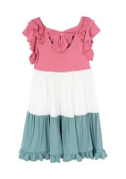 Girls 4-6x Color Blocked Ruffle Dress