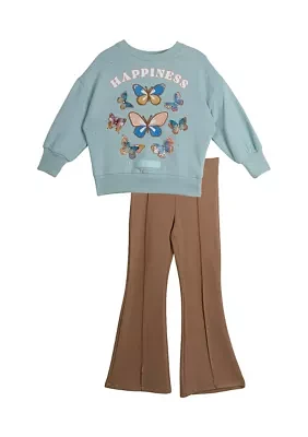 Girls 4-6x Graphic Sweatshirt and Flared Pants Set