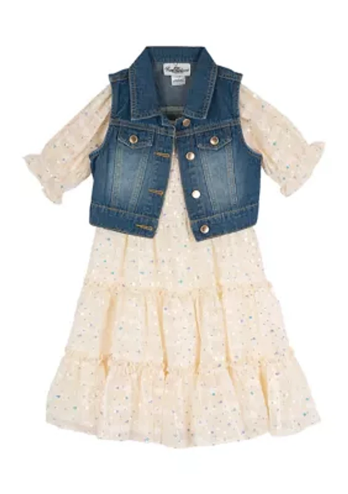 Girls 4-6x Denim Vest and Dress Set