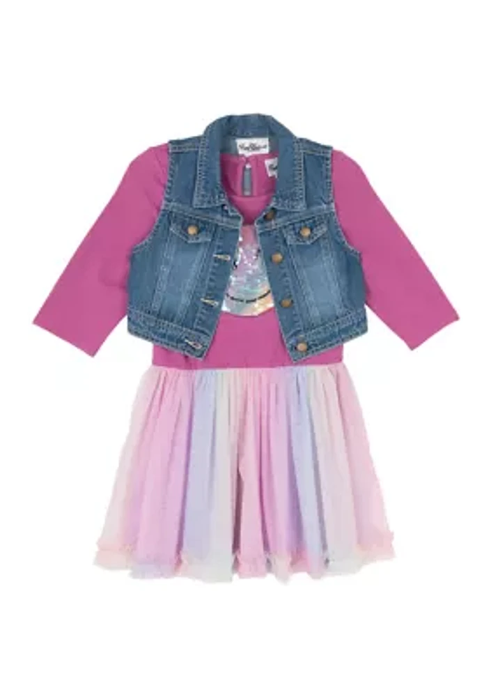 Girls 4-6x Denim Vest and Graphic Tutu Dress Set