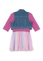 Girls 4-6x Denim Vest and Graphic Tutu Dress Set