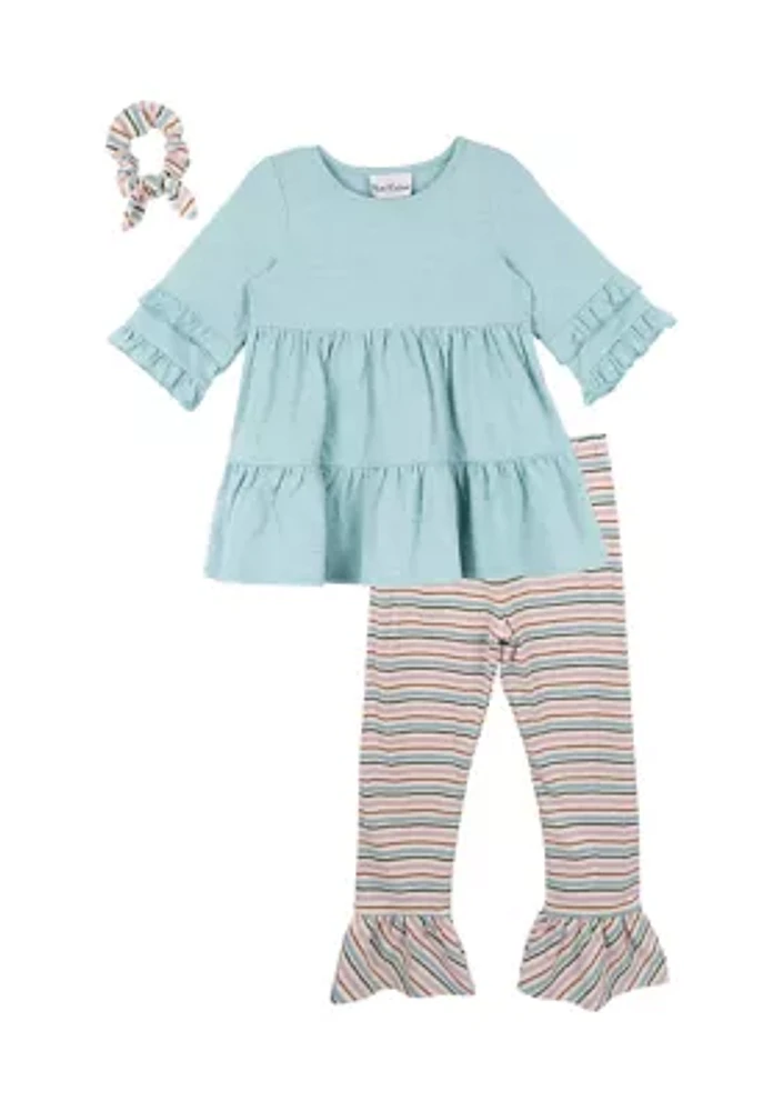 Girls 4-6x Heather Knit Ruffle Top and Striped Leggings Set