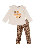 Girls 4-6x Pumpkin Appliqué Top and Printed Leggings