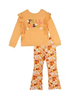 Girls 4-6x Fall Appliqué Top and Printed Leggings Set