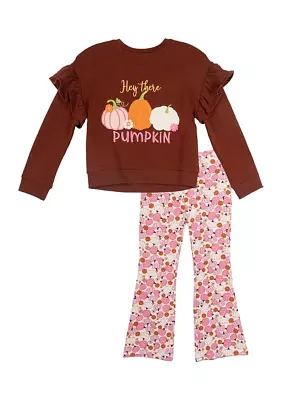 Girls 4-6x French Terry Pumpkin Appliqué Top and Printed Leggings Set