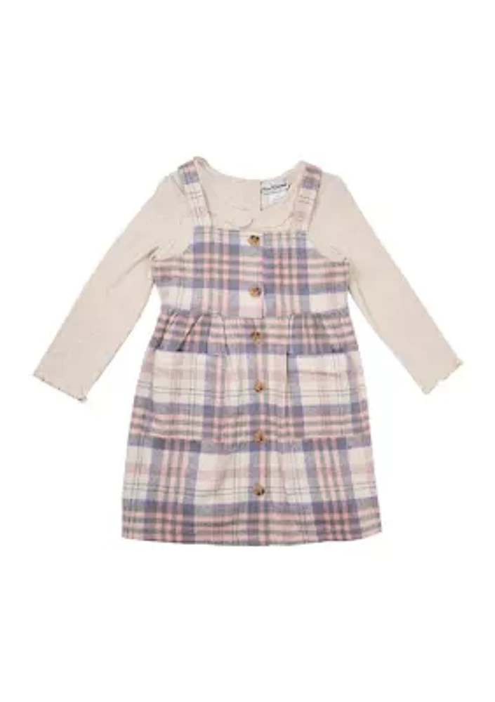 Girls 4-6x Plaid Printed Jumper Dress Set