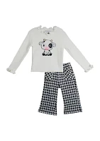 Girls 4-6x Knit Cow Appliqué Top and Printed Pants Set