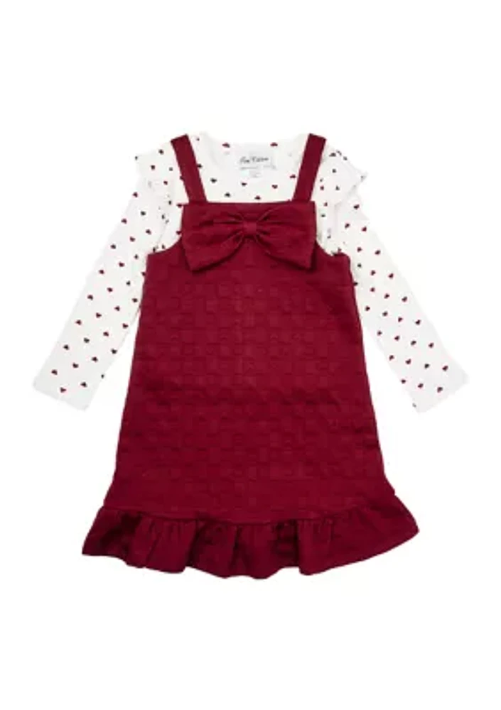 Girls 4-6x Heart Knit Printed Jumper Dress Set