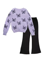 Girls 4-6x Fuzzy Knit Printed Cardigan and Pants Set