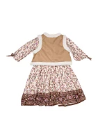 Girls 4-6x Sherpa Vest and Printed Dress Set