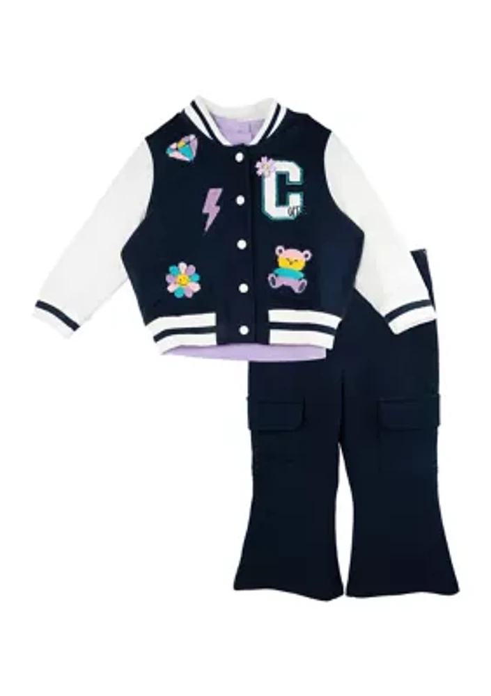 Girls 4-6x Bomber Jacket with Knit Top and Pants Set